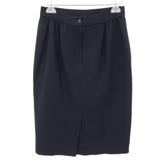 VTG 70s Panther Solid Black Wool Straight Cut Pencil Skirt Size M Short Lined - Picture 4 of 11